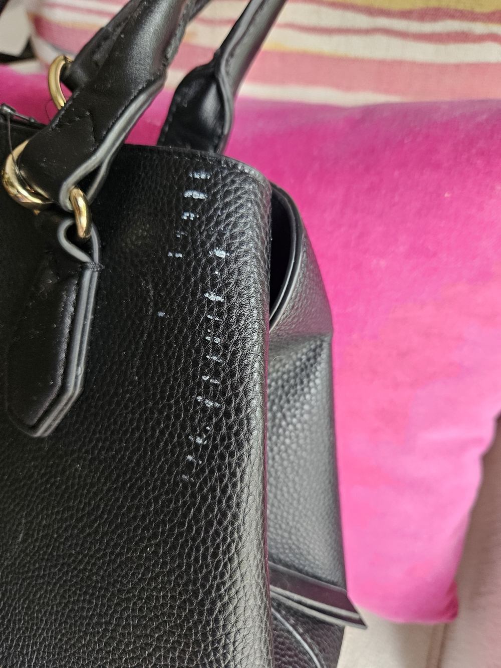 Nine West Black Pebbled Leather Satchel with Gold Accents - Picture 5 of 7